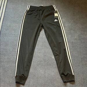 Adidas Kids Black Joggers with White Stripes